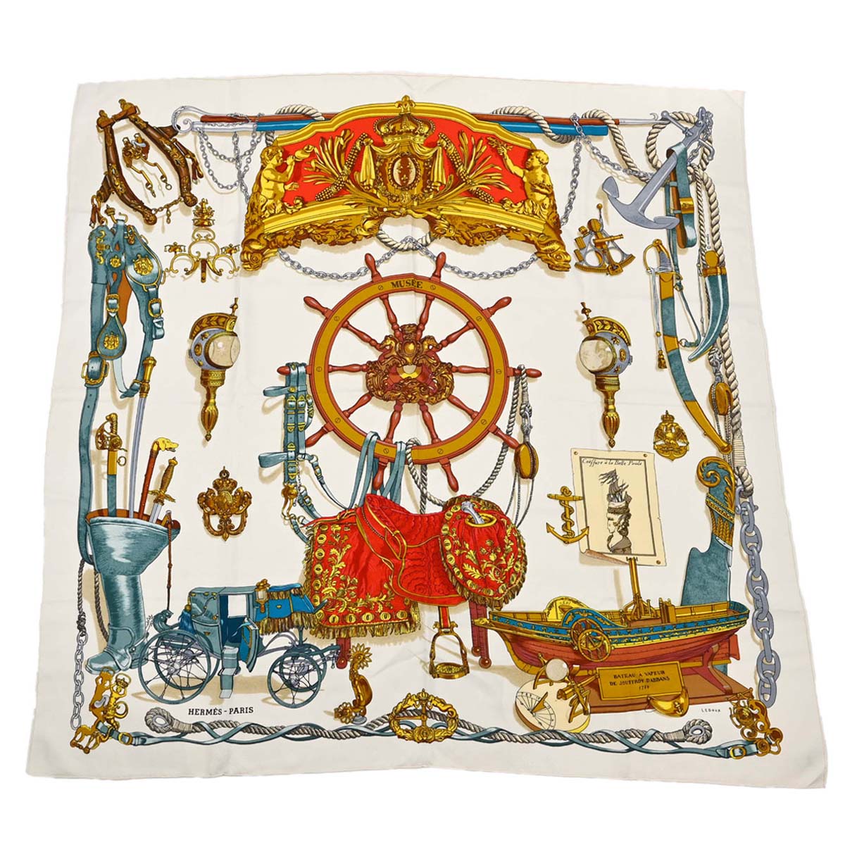 Hermes Scarf Carre 90 Musee White Small Good