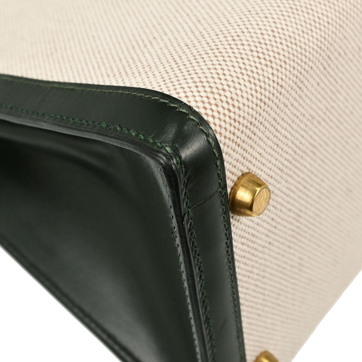 Hermes Beige Green Toile H Box Calf Kelly 28 Sellier 2way Shoulder Handbag