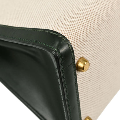 Hermes Beige Green Toile H Box Calf Kelly 28 Sellier 2way Shoulder Handbag