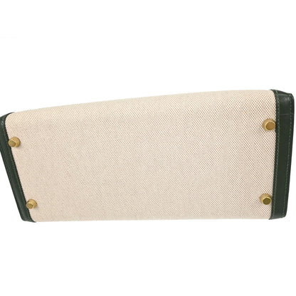 Hermes Beige Green Toile H Box Calf Kelly 28 Sellier 2way Shoulder Handbag
