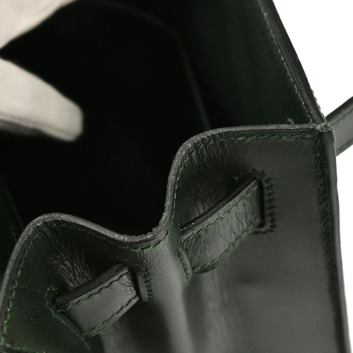 Hermes Beige Green Toile H Box Calf Kelly 28 Sellier 2way Shoulder Handbag
