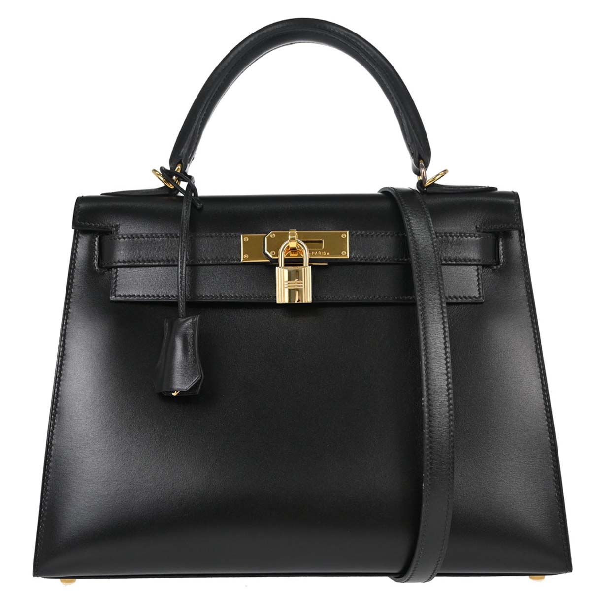 Hermes Black Box Calf Kelly 28 Sellier 2way Shoulder Handbag
