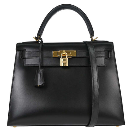 Hermes Black Box Calf Kelly 28 Sellier 2way Shoulder Handbag
