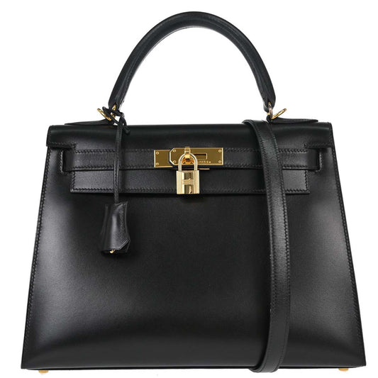 Hermes Black Box Calf Kelly 28 Sellier 2way Shoulder Handbag