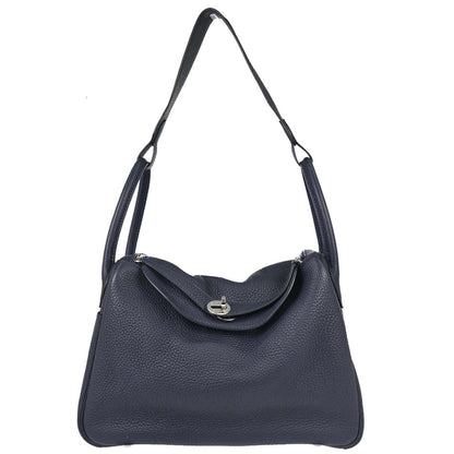 Hermes Blue Nuit Taurillon Clemence Lindy 30 Shoulder Bag