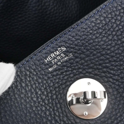Hermes Blue Nuit Taurillon Clemence Lindy 30 Shoulder Bag
