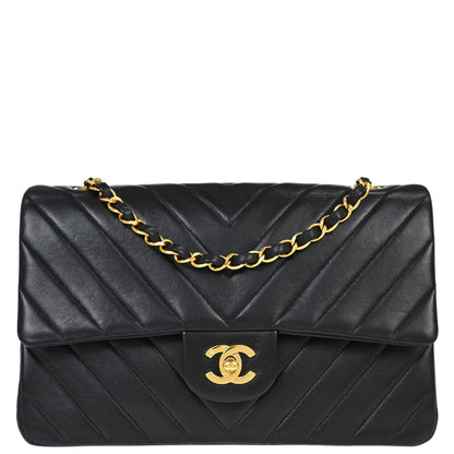 Chanel Black Lambskin Chevron Medium Classic Double Flap Shoulder Bag