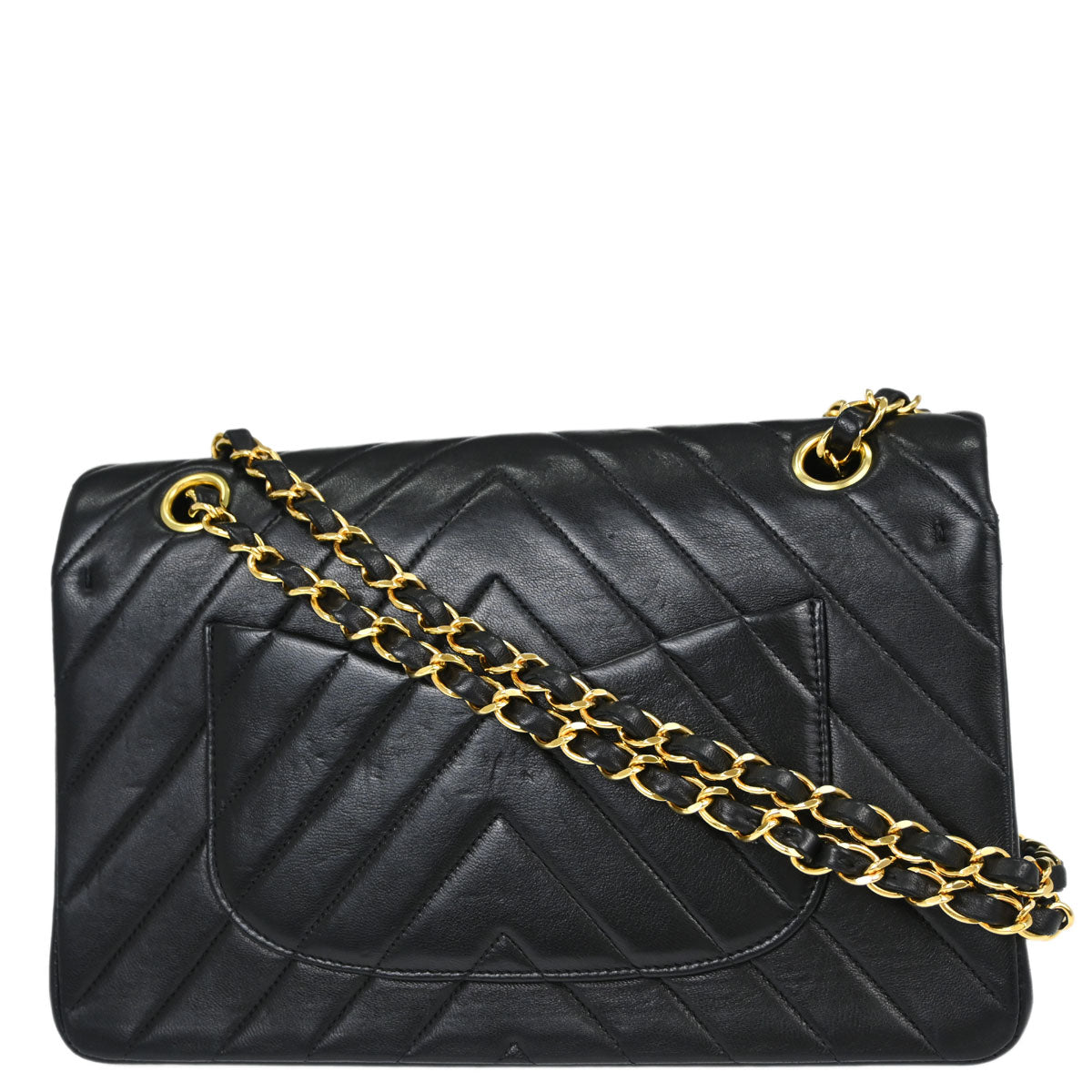 Chanel Black Lambskin Chevron Medium Classic Double Flap Shoulder Bag