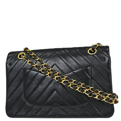 Chanel Black Lambskin Chevron Medium Classic Double Flap Shoulder Bag