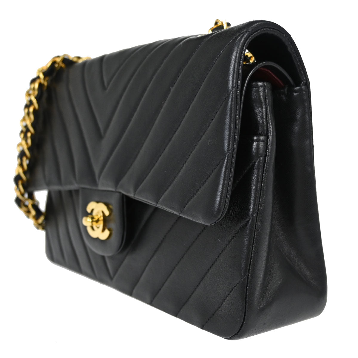 Chanel Black Lambskin Chevron Medium Classic Double Flap Shoulder Bag