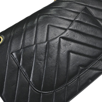 Chanel Black Lambskin Chevron Medium Classic Double Flap Shoulder Bag
