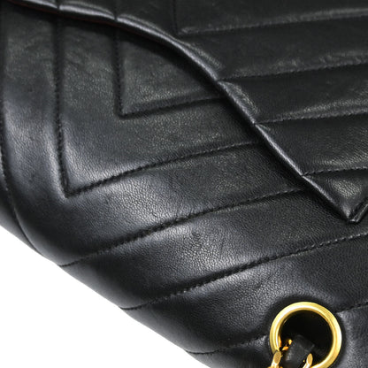 Chanel Black Lambskin Chevron Medium Classic Double Flap Shoulder Bag