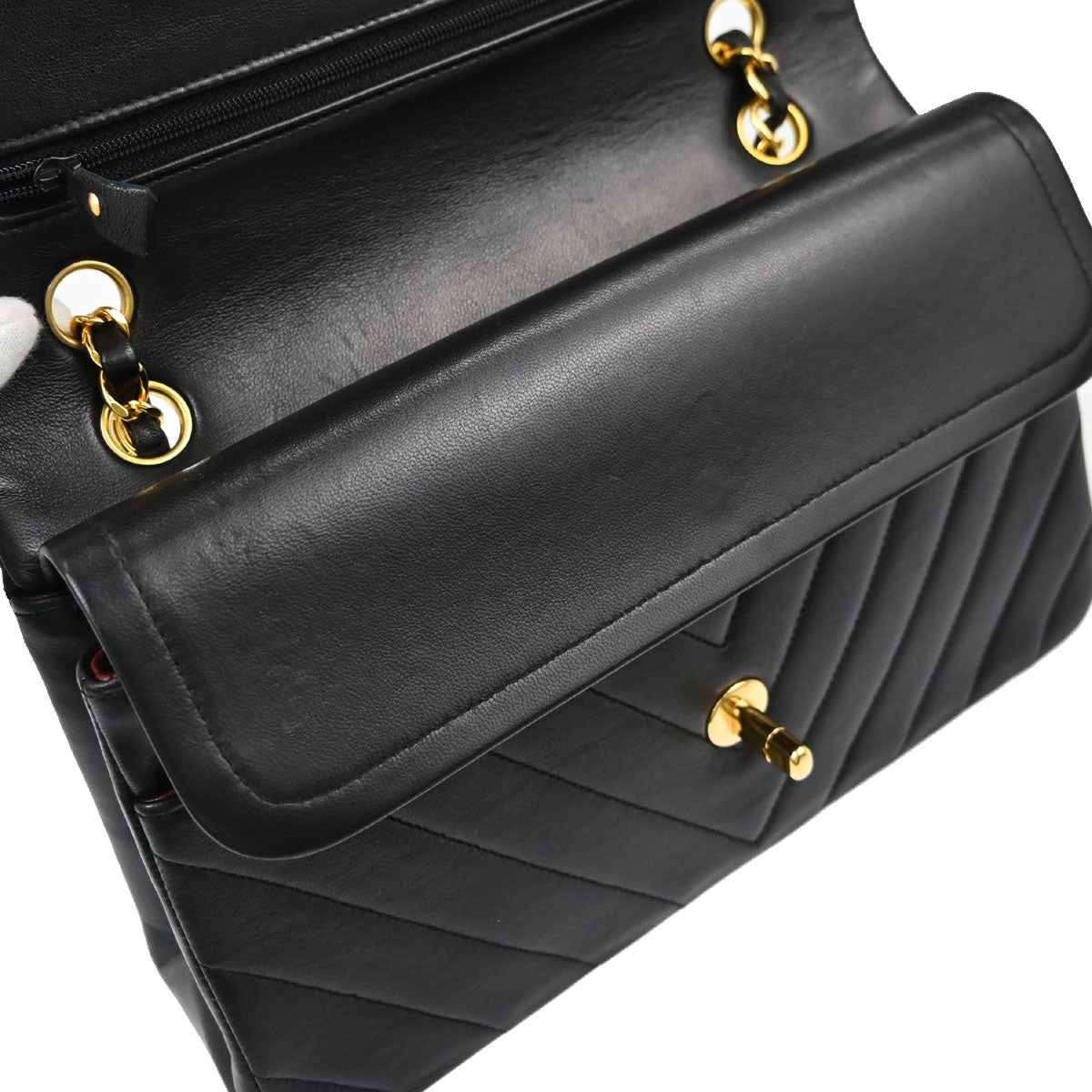 Chanel Black Lambskin Chevron Medium Classic Double Flap Shoulder Bag
