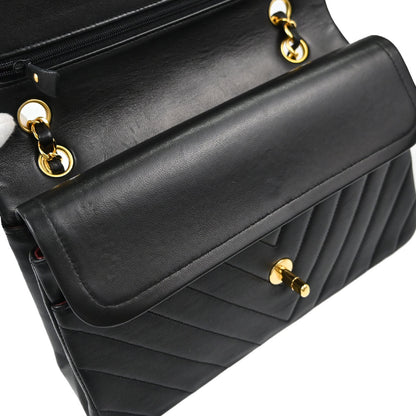 Chanel Black Lambskin Chevron Medium Classic Double Flap Shoulder Bag