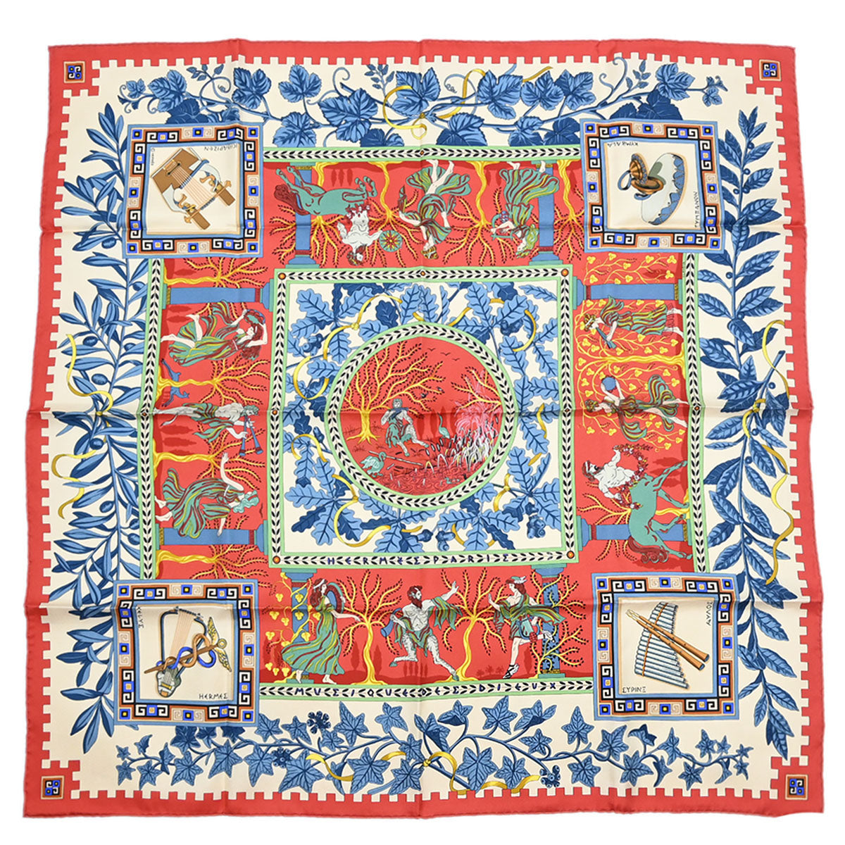 Hermes Scarf Carre 90 Musique des Dieux Red Small Good
