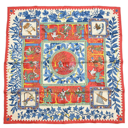 Hermes Scarf Carre 90 Musique des Dieux Red Small Good