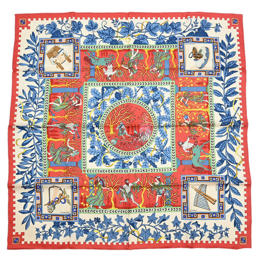 Hermes Scarf Carre 90 Musique des Dieux Red Small Good