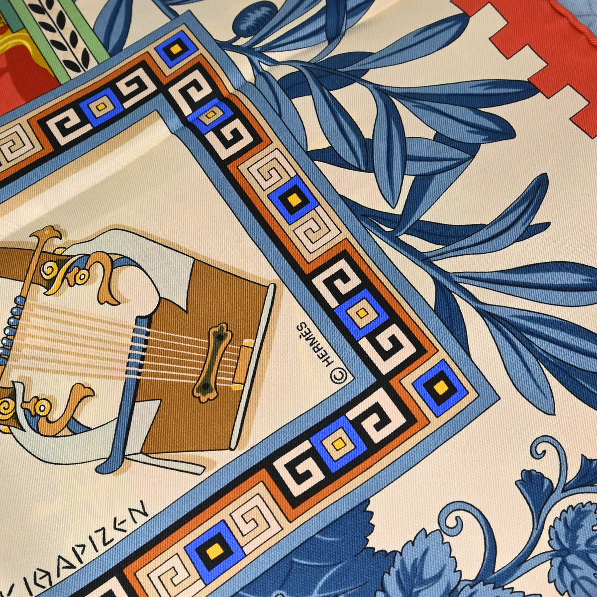 Hermes Scarf Carre 90 Musique des Dieux Red Small Good
