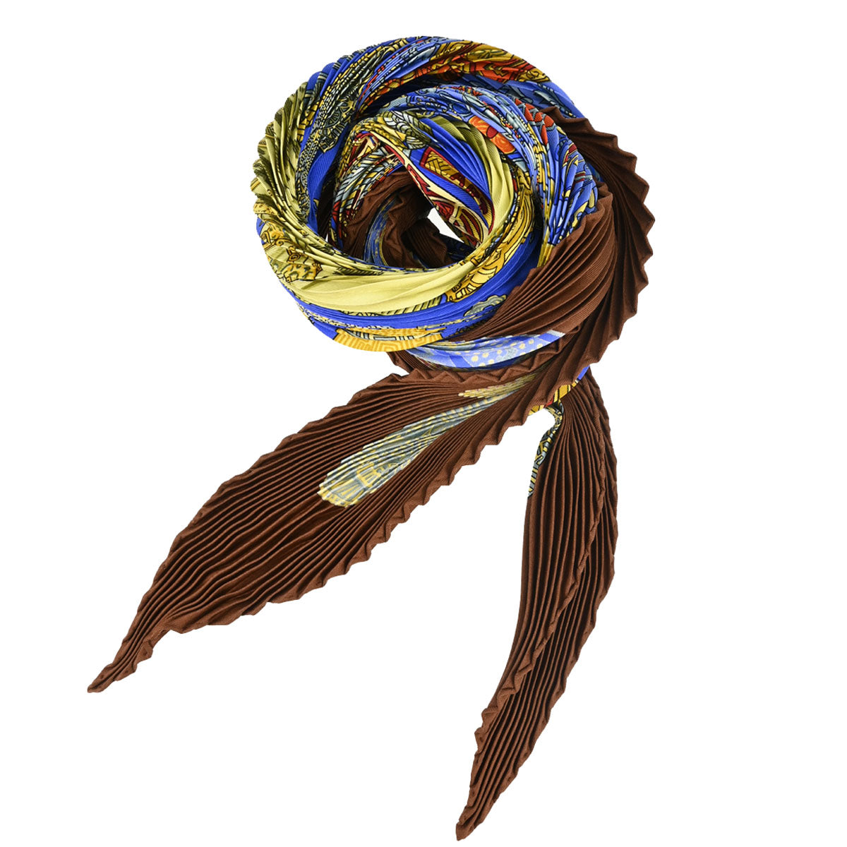 Hermes Pleated Scarf Carre 90 Art des Steppes Blue Small Good