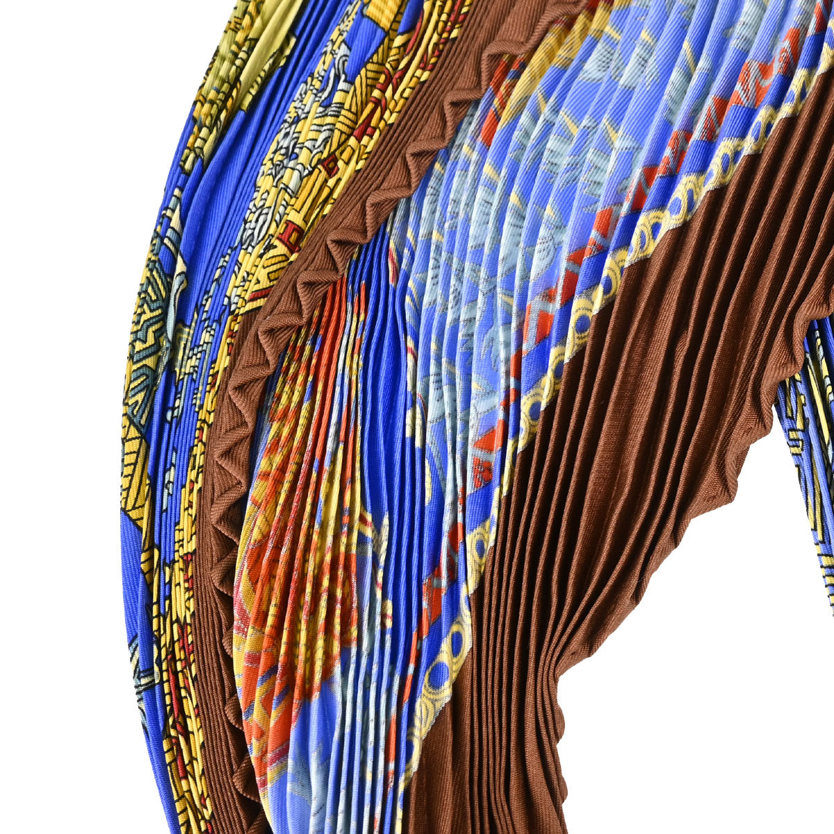 Hermes Pleated Scarf Carre 90 Art des Steppes Blue Small Good