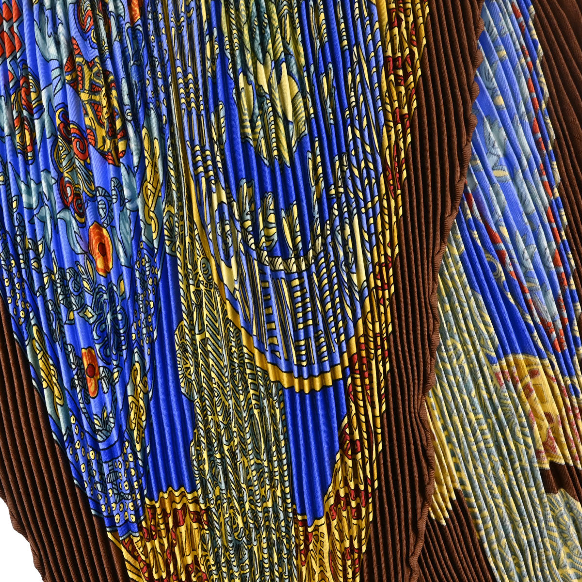 Hermes Pleated Scarf Carre 90 Art des Steppes Blue Small Good