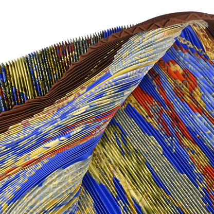 Hermes Pleated Scarf Carre 90 Art des Steppes Blue Small Good