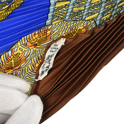 Hermes Pleated Scarf Carre 90 Art des Steppes Blue Small Good