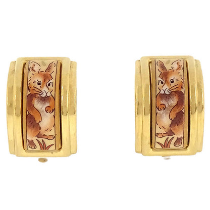 Hermes Gold Enamel Cloisonne Ware Clip-On Earrings