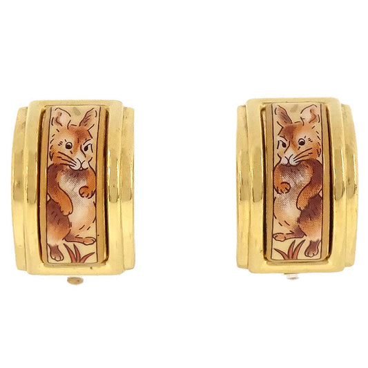 Hermes Gold Enamel Cloisonne Ware Clip-On Earrings