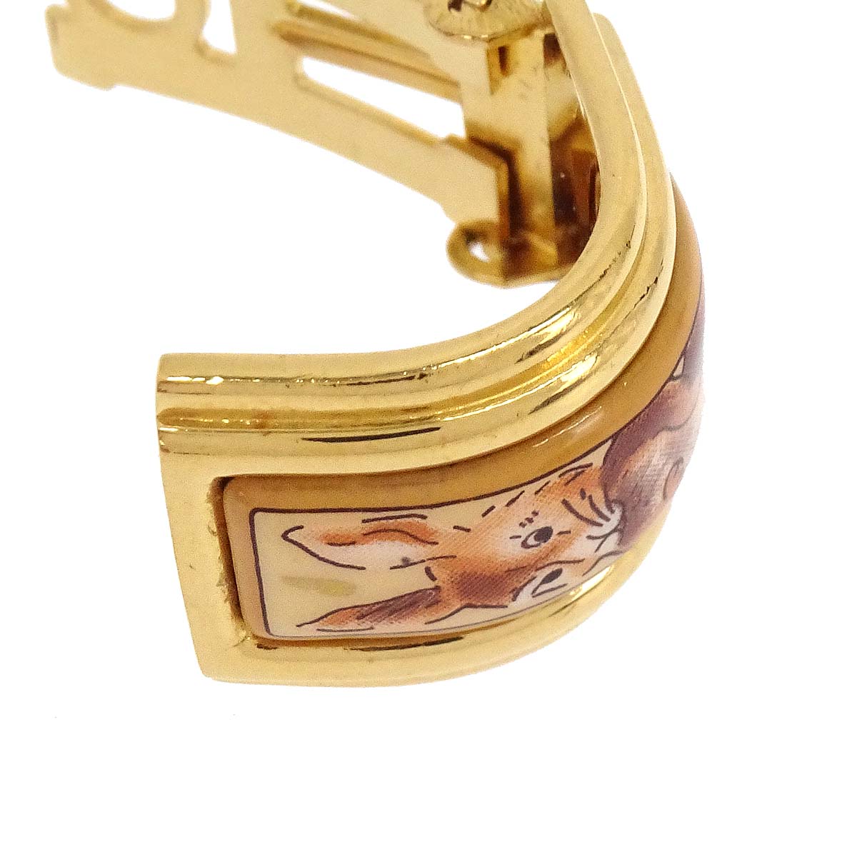 Hermes Gold Enamel Cloisonne Ware Clip-On Earrings