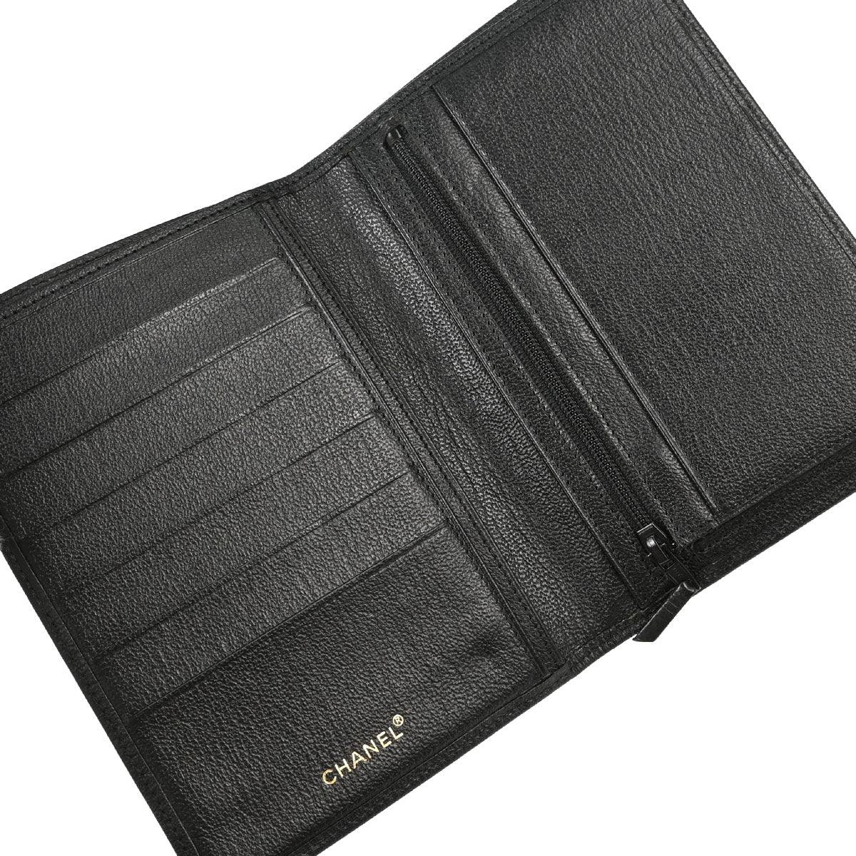 Chanel 1997-1999 Bifold Wallet Purse Black Calfskin
