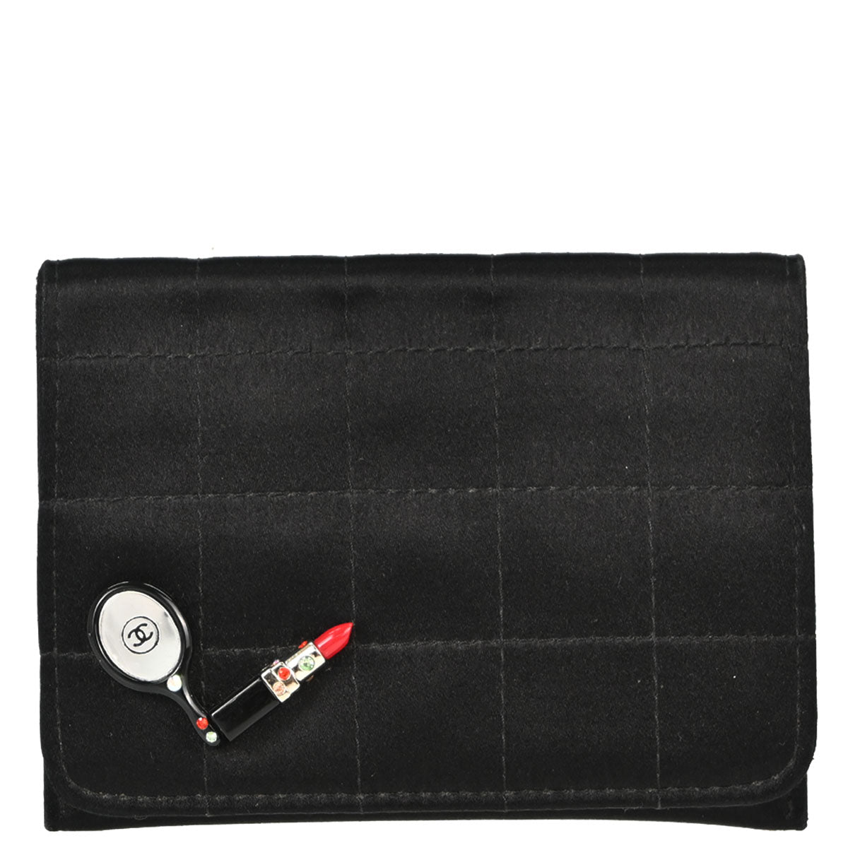 Chanel 2004-2005 Black Satin Choco Bar Cardholder Rhinestone Small Good