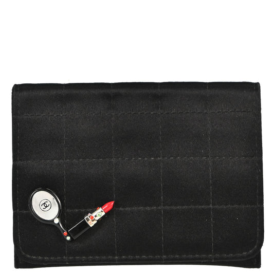 Chanel 2004-2005 Black Satin Choco Bar Cardholder Rhinestone Small Good