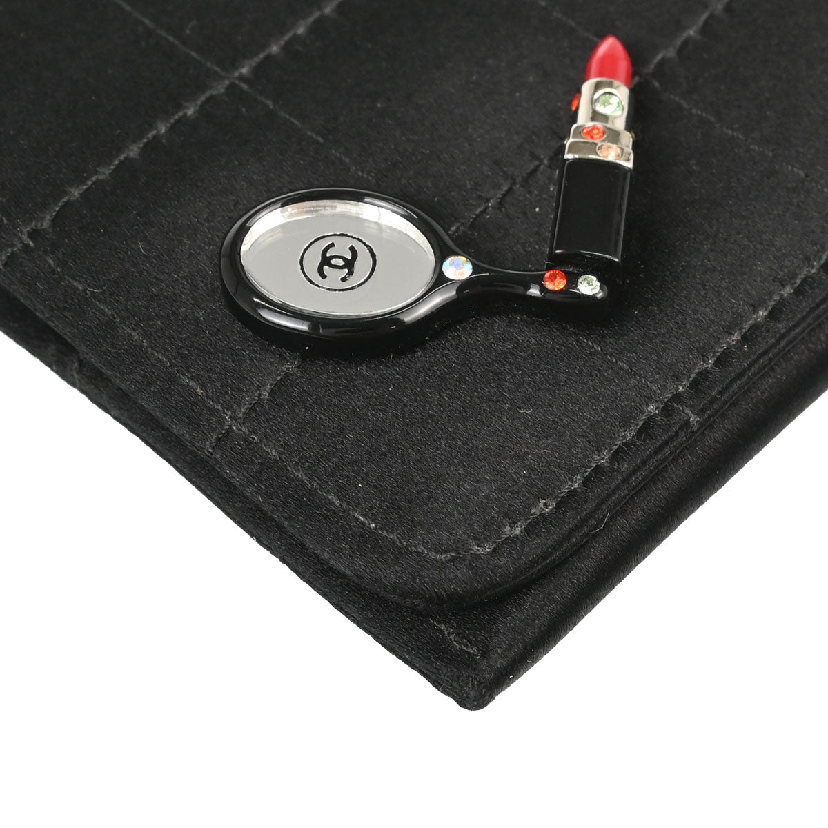 Chanel 2004-2005 Black Satin Choco Bar Cardholder Rhinestone Small Good