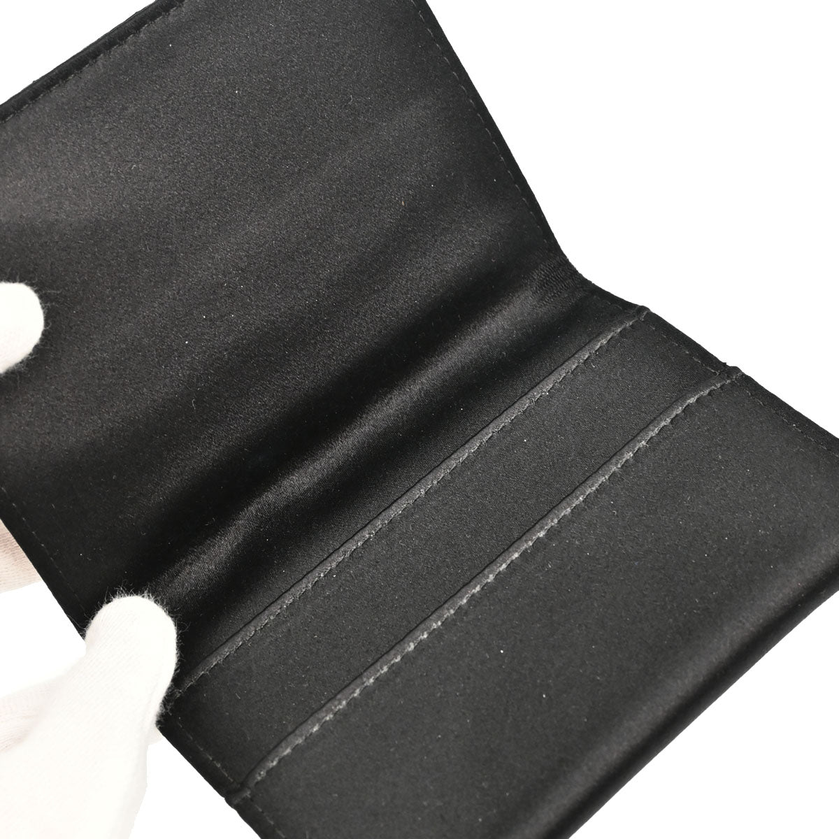 Chanel 2004-2005 Black Satin Choco Bar Cardholder Rhinestone Small Good