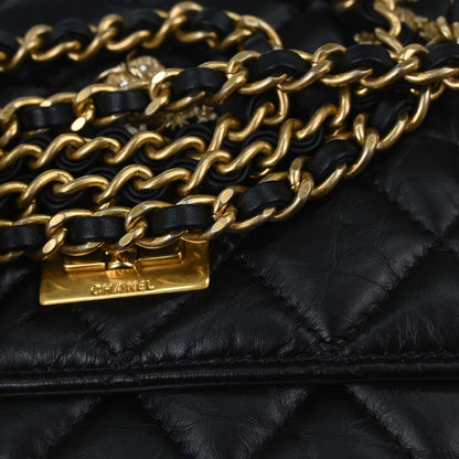 Chanel 2017-2018 Black Calfskin Rhinestone Icon WOC Wallet on Chain Bag