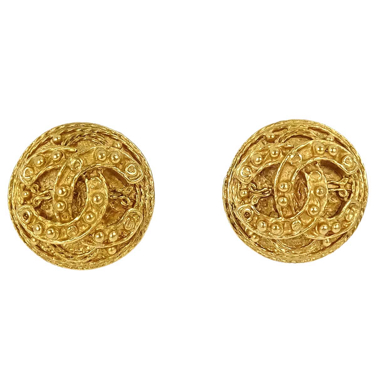 Chanel Button Clip-On Earrings Gold 94A