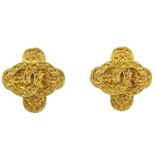 Chanel Cross CC Clip-On Earrings Gold 94A