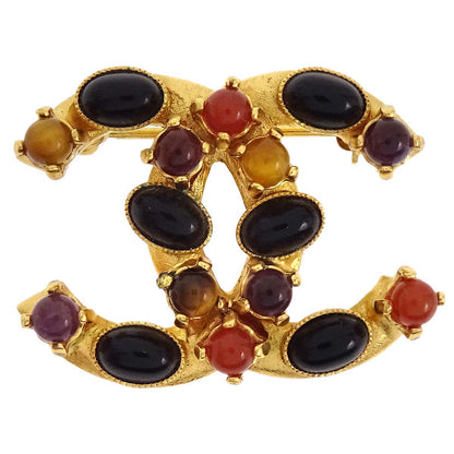 Chanel CC Brooch Pin Gold Colored Stone 01A
