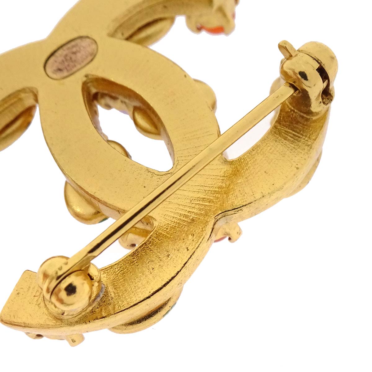 Chanel CC Brooch Pin Gold Colored Stone 01A