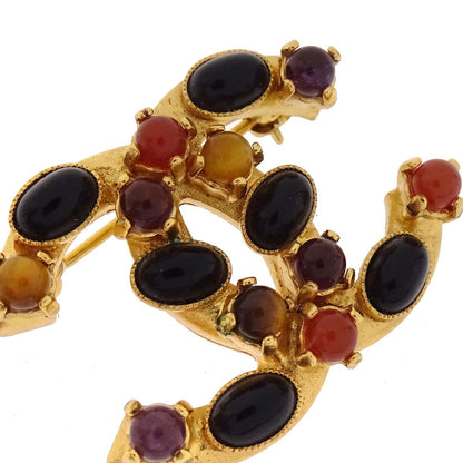 Chanel CC Brooch Pin Gold Colored Stone 01A