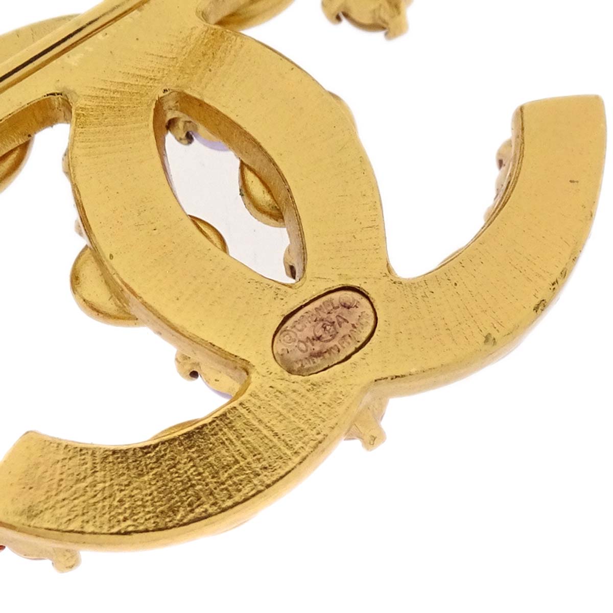 Chanel CC Brooch Pin Gold Colored Stone 01A