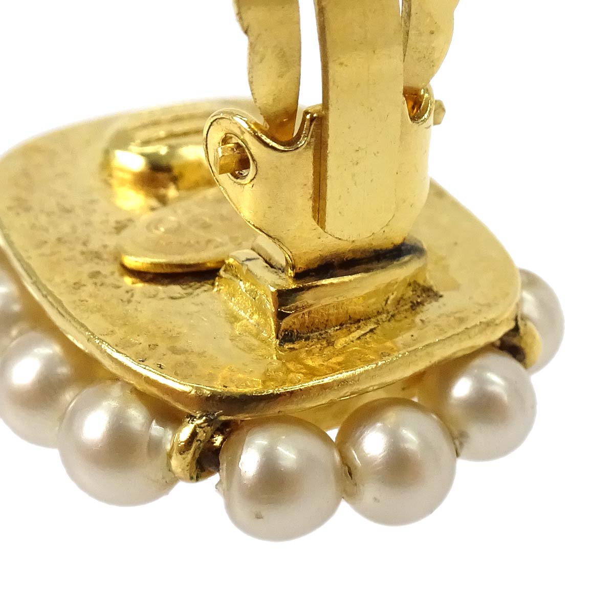 Chanel Gripoix Costume Pearl Rectangle Clip-On Earrings Gold 94A
