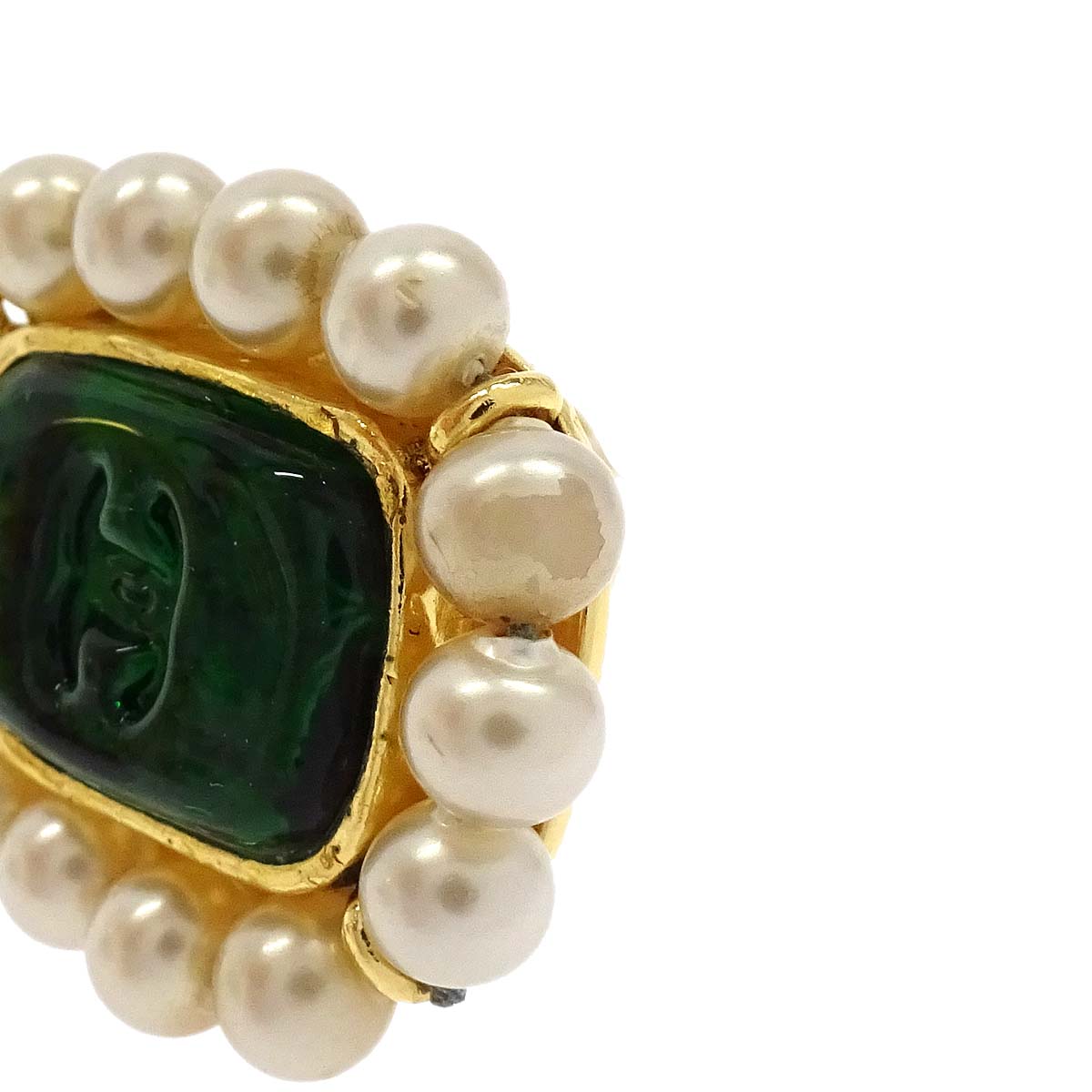 Chanel Gripoix Costume Pearl Rectangle Clip-On Earrings Gold 94A
