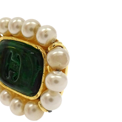 Chanel Gripoix Costume Pearl Rectangle Clip-On Earrings Gold 94A