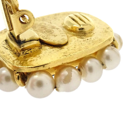 Chanel Gripoix Costume Pearl Rectangle Clip-On Earrings Gold 94A