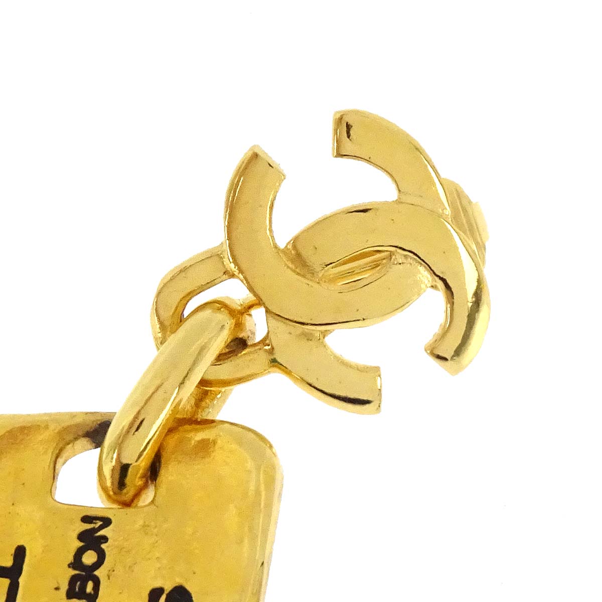 Chanel Dangle Clip-On Earrings Rectangle CC Gold 2344