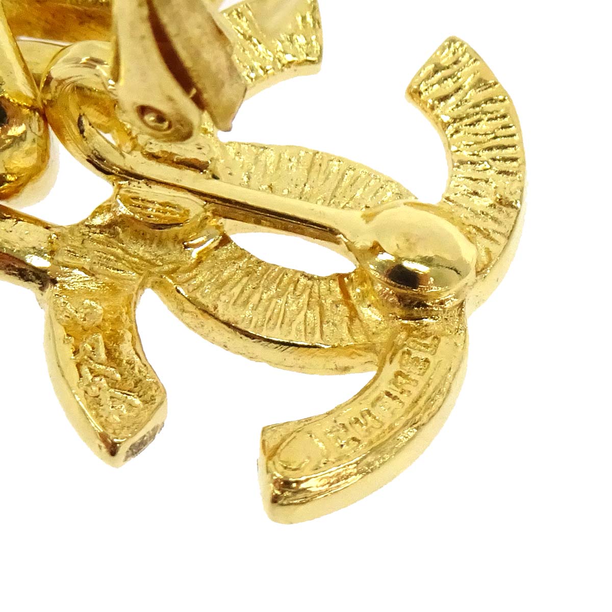 Chanel Dangle Clip-On Earrings Rectangle CC Gold 2344