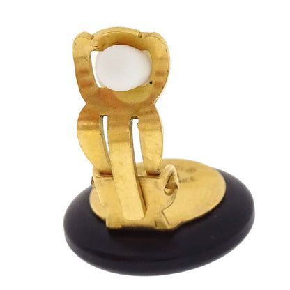 Chanel Button Clip-On Earrings Gold Black 96A