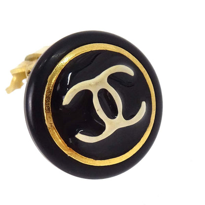 Chanel Button Clip-On Earrings Gold Black 96A